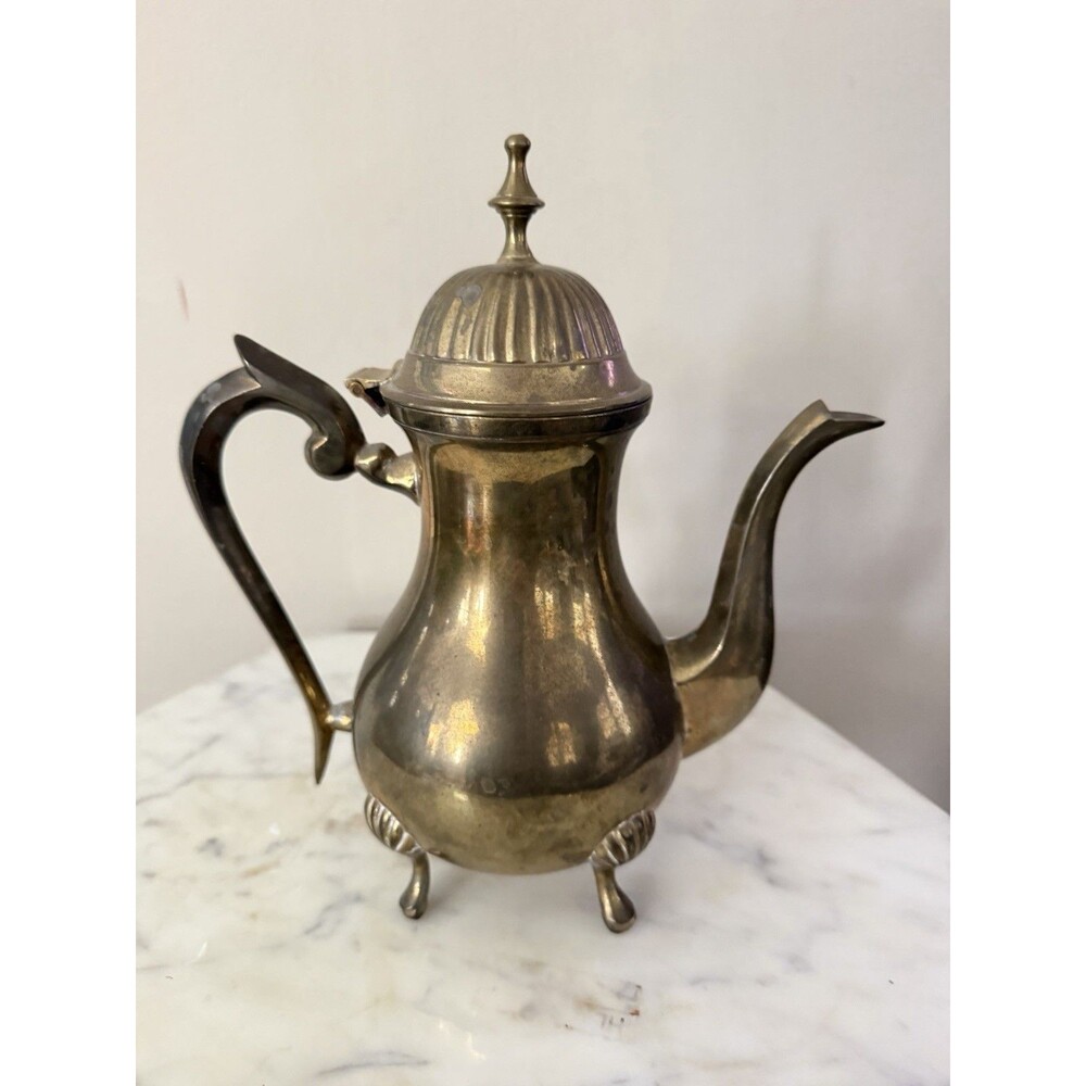 Vintage Antique Brass Teapot Coffee Kettle Footed Ornate Kitchen Decor